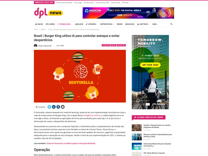 Matéria da DPL News sobre o Sentinella