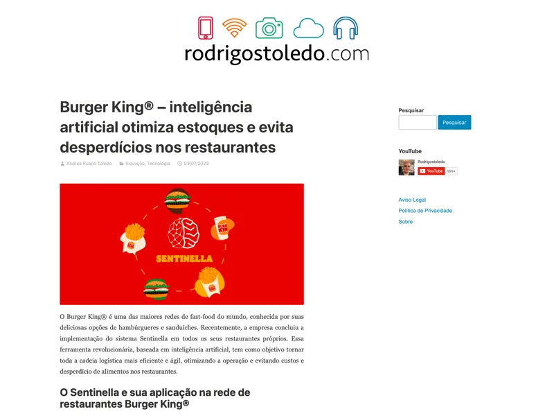 Matéria de Rodrigo S. Toledo sobre o Sentinella